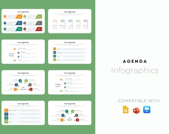 AGENDA Infografías Goolgle Slides Keynote PPT, Diapositivas modernas, Illustrator, plantilla de powerpoint, plantilla de keynote, diapositivas editables,