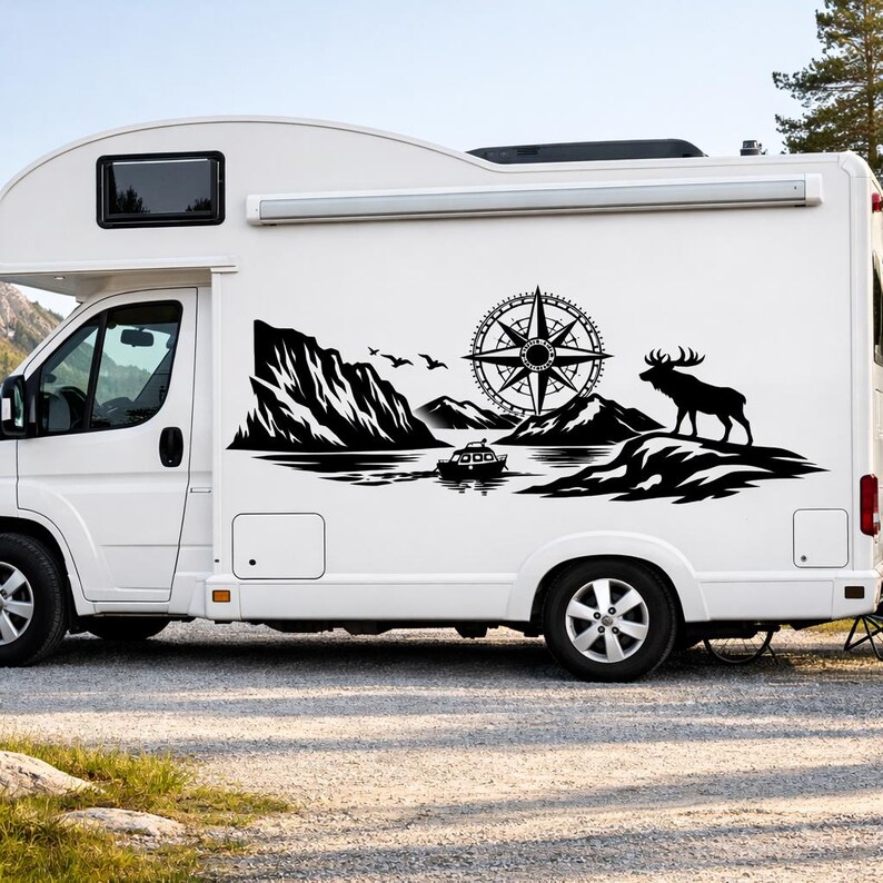 Pegatinas para autocaravanas y coches, motivo de montaña, vinilo premium ORACAL 951 resistente a la intemperie, varios tamaños y colores. imagen 9