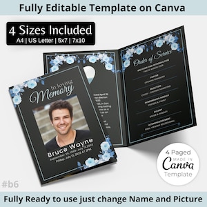 Funeral Programs Template Obituary Template for Funeral Memorial Program Blue Funeral Program Announcement Editable Printable Funeral