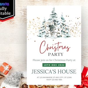 Editable Christmas Party Invitation, Christmas Party Invitation, Electronic Invitation, Printable Template, Christmas Invitation Download