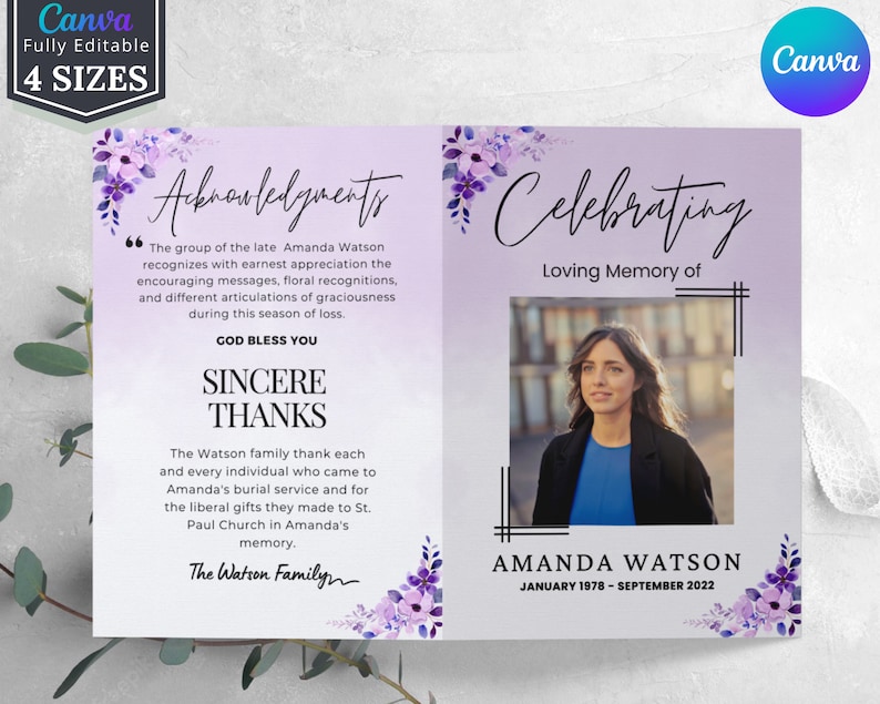 Funeral Programs Template Obituary Template for Funeral Etsy