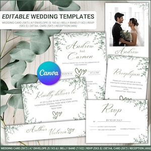 Greenery Wedding Invitation Template | Sage green Printable Wedding Invite | Eucalyptus Editable We Do Wedding invites, reception cards
