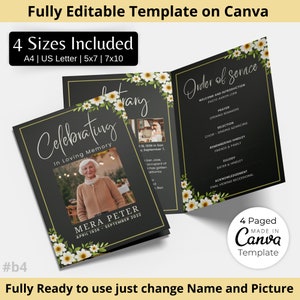 Funeral Programs Template Obituary Template for Funeral Memorial Program Blue Funeral Program Announcement Editable Printable Funeral