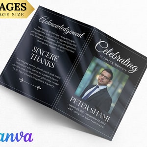 Modelo de programa funerário minimalista Canva Programa memorial funerário simples Ordem de serviço Serviço funerário dobrável Celebração da vida