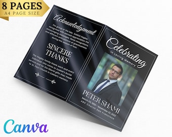 Minimalist Funeral Program Canva Template Simple Funeral Memorial program Order of Service Funeral Service foldable Celebration of life