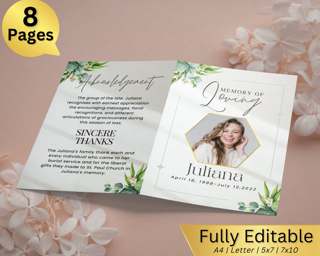 Funeral Program Template Obituary Template for Funeral Memorial Program ...