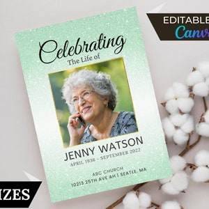 Editable Funeral Program Template, Memorial Service Template, Obituary Program Template, Order of Service, Celebration life, Canva Editable
