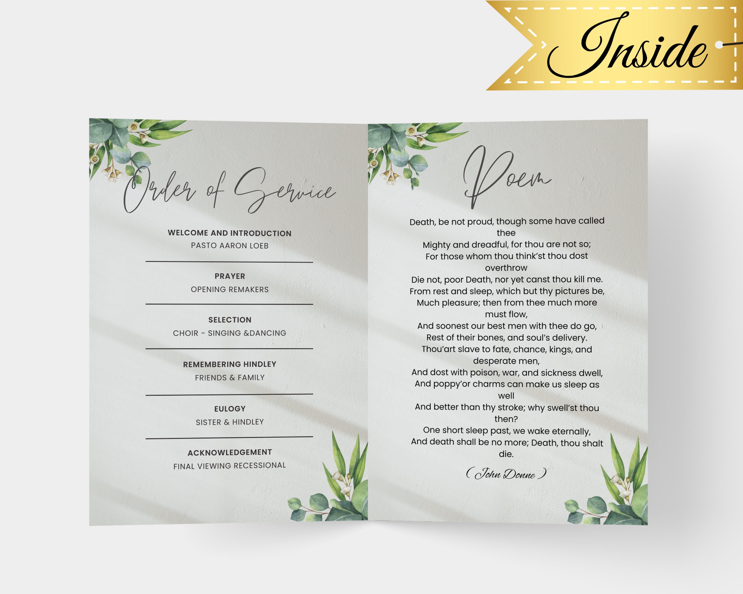 Funeral Program Template Obituary Template for Funeral - Etsy
