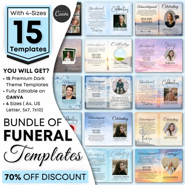 15 Funeral Programs Template bundle Obituary Template for Funeral Memorial Program Funeral Program Announcement Editable Printable Funeral