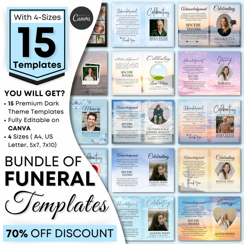 15 Funeral Programs Template Bundle Obituary Template for Funeral Memorial Program Funeral ...