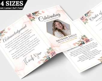 Editable Blush Floral Funeral Program Template Celebrating the Life of Funeral Program Celebration of Life Funeral Program FT10