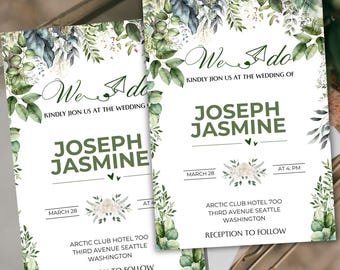 Wedding Invitation Template,  Wedding Template, Wedding Invitation, Floral Template Invitation Editable Wedding Invitation