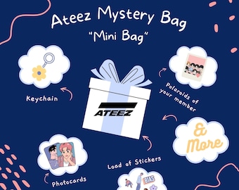 Ateez Mystery bias Bag | Custom Merch Gift Bag | Goodie Bag |Bookmarks| Keychains, Stickers, Photocards, Photos, Polaroid,& More!