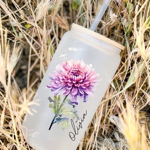 Personalized Birth Flower Coffee Cup Tumbler With Name,Personalized Birth Flower Glass Tumbler, Bridesmaid Proposal,Gift for Her,Party Favor image 4