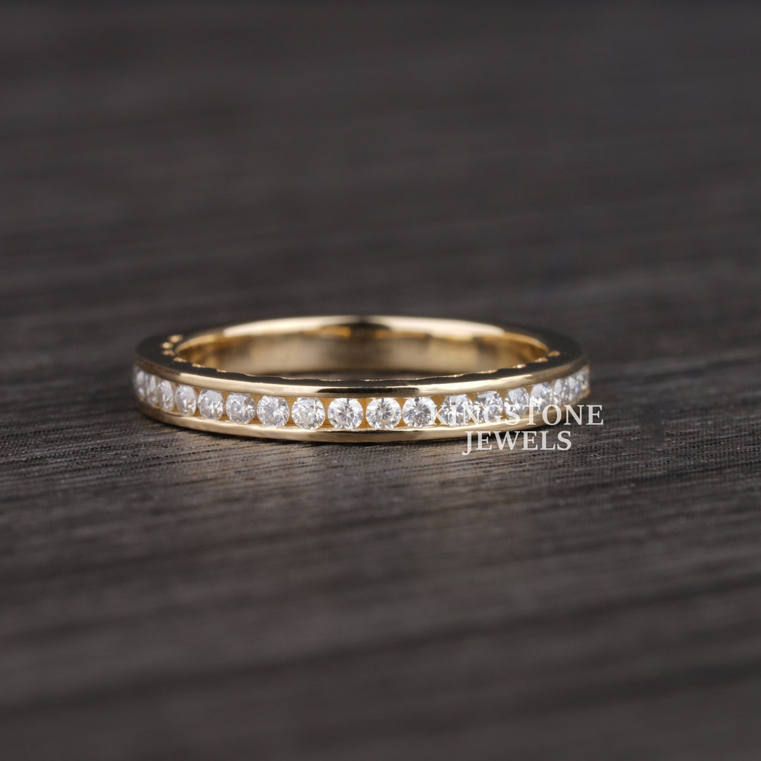 Channel Set Diamond Wedding Band Round Lab Grown Diamond Band Half