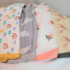 Baby Swaddle Blanket, Bamboo, Cotton, Organic, Large, Soft, Muslin, Rainbow, Flower, Giraffe, Leaf, 4 Layers