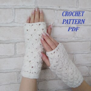 Crochet pattern white fingerless gloves  Women crochet pattern wrist warmers easy crochet pattern PDF Sizes S-M-L
