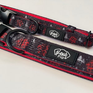 Rustic Forest Soft Adjustable Dog Collar, Black Dog Collar, Cat Collar, Hiking, Floral Collar, Red, Buffalo Plaid, Dog Collar, Plaid Collar