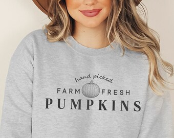 Farm Fresh Pumpkins Sweatshirt, Hösttröja, Pumpafältströja, Hösttröja med rund hals, Halloweentröja, Hösttröja