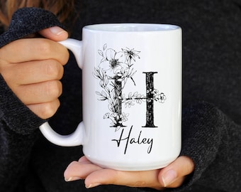 Personalized Name Mug, Custom Initial Mug, Monogram Mug, Custom Mug, Floral Letter Name Mug, Bridesmaid Gift, Custom Name Mug, Coffee Mug,