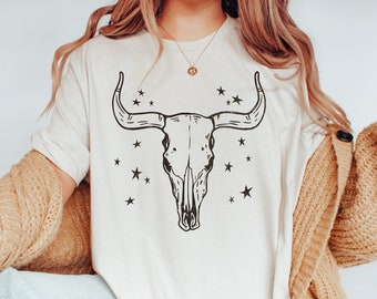 Kuh Skull Shirt, Bull Skull TShirt, Western Grafik Tee, Midwest Shirt, Howdy Shirt, Cowgirl Shirt, Southwest Shirt, Western Kleidung Cowboy