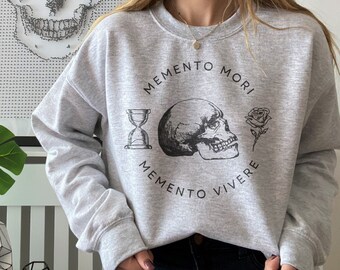 Memento Mori Memento Vivere Sweatshirt, Dark Academia Clothing, Dark Cottagecore Clothing, Goblincore Clothing, Skull Sweatshirt, Stoic