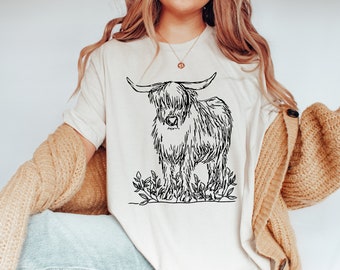 Highland Kuh Shirt, Western Grafik Shirt, Schottisches Highland Kuh T Shirt, Kuh Shirt mit Rundhalsausschnitt, Boho Highland Kuh, süße Highland Kuh