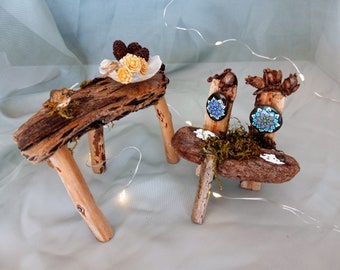 Fairy Bench and Table, Miniature, Doll House Accessories, Fairy Furniture, Handcrafted, Alchemy Stones