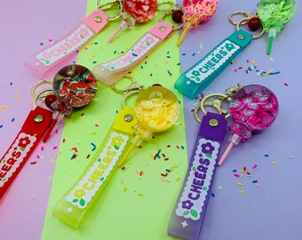 Candy lollipop, Fruit Lollipop Keychain, Candy Accessory, Key Ring Holder, Fruit Charm, Sweets Keychain, Lemon, Dragon Fruit, Watermelon