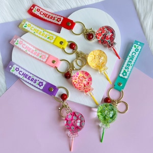Fruit Lollipop Keychain, Candy Accessory, Key Ring Holder, Fruit Charm, Sweets Keychain, Lemon, Dragon Fruit, Watermelon, Grapefruit,Kiwi.
