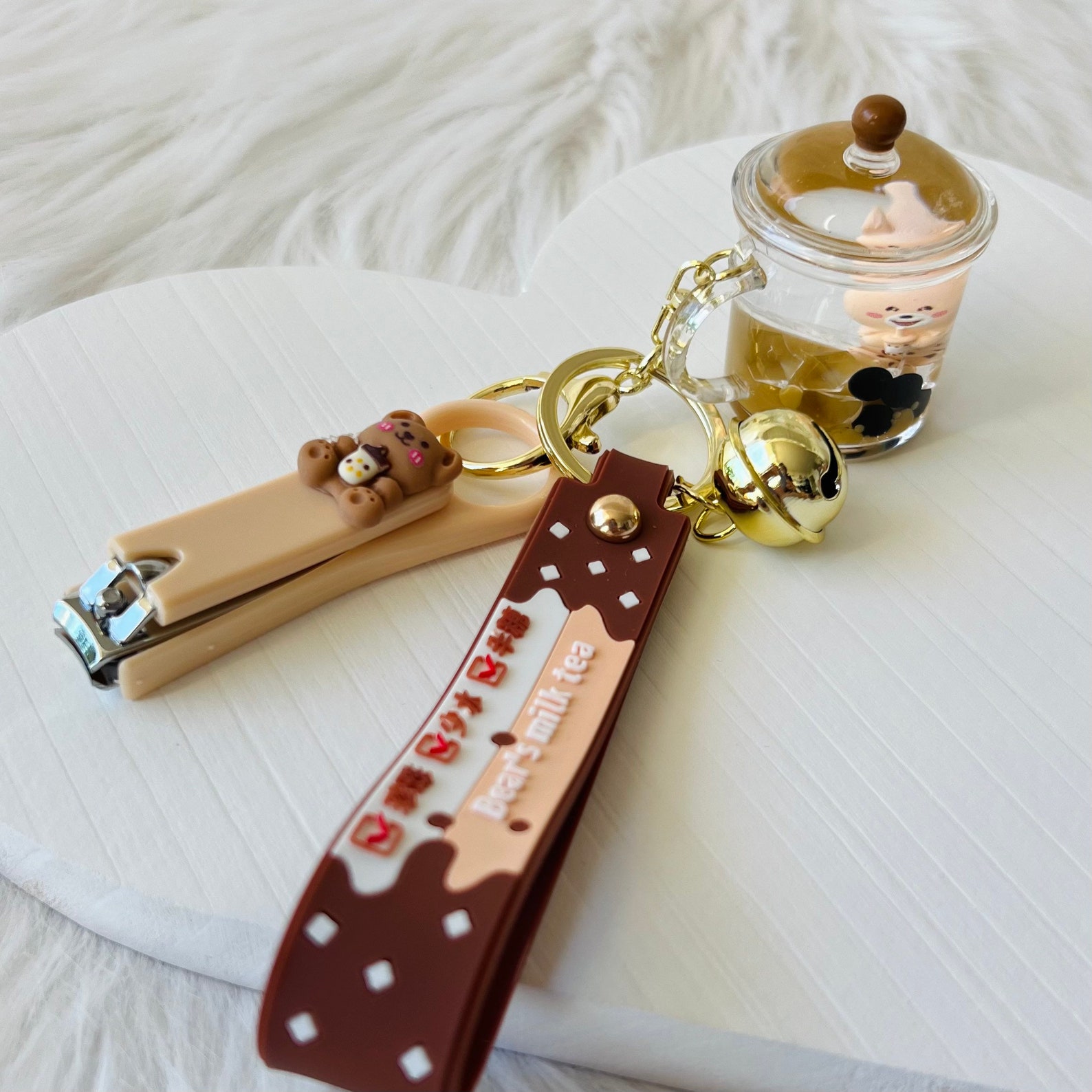 Bubble Tea Key Ring, Boba Milk Keychain, Shaker, Bear's Milk Tea Liquid