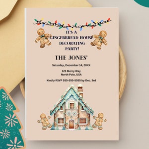 Gingerbread House Invitation, Cookie Exchange  Invitation, Instant Download, Editable Invitation, Folk Christmas Party, Boho Invitation