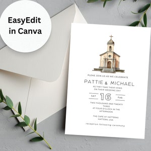 Minimalist Christian Wedding Invitation, Digital Wedding Invitation, Chapel Wedding Simple, Editable Invitation, Simple Wedding Editable