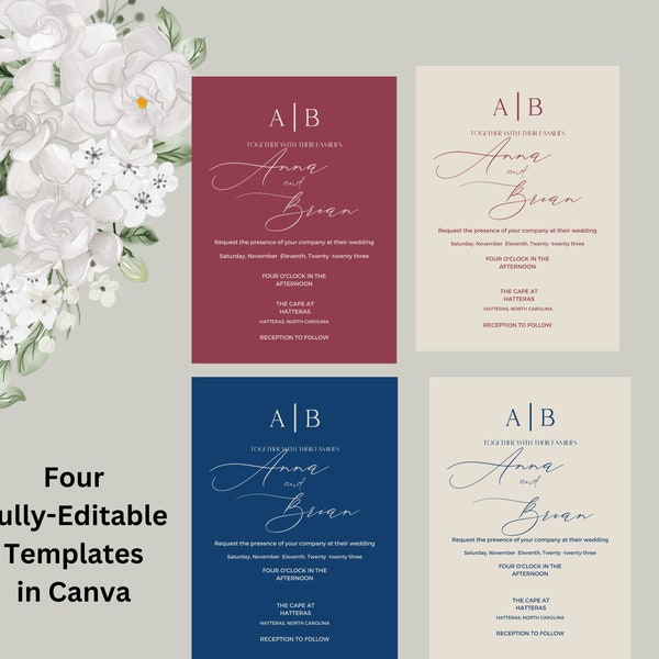 Navy and Burgundy Wedding Invitation - Etsy