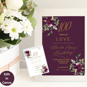 100th Birthday Invite, 80th Birthday Party, Editable Invitation, 100th Birthday Gift, Instant Download, Editable Template, Surprise Birthday