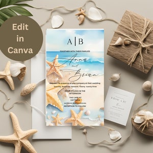 Beach Wedding invitation, Ocean Wedding, Destination Wedding invitation, Invites Beach Wedding, Tropical Wedding, Printable Invitation