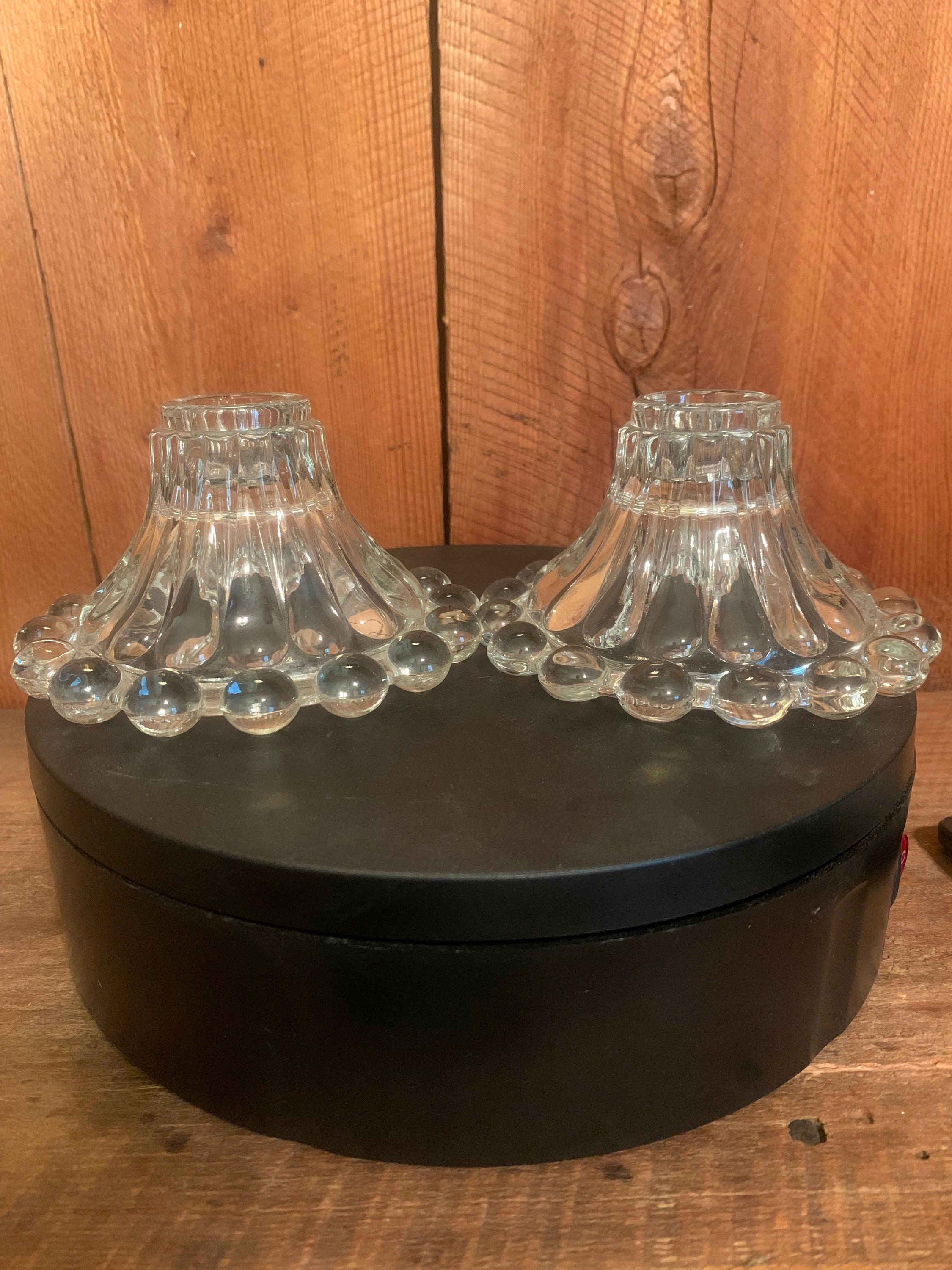 Vintage Berwick Boopie Bubble Glass Candle Stick Holders Clear Glass