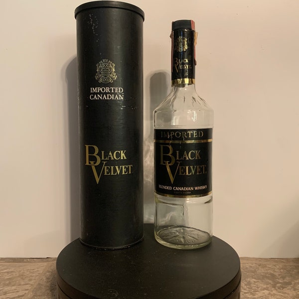 Vintage 1969 Empty Black Velvet Bottle And Drum Case | Imported  Black Velvet Blended Canadian Whisky Bottle With Its Case | Bar Collection