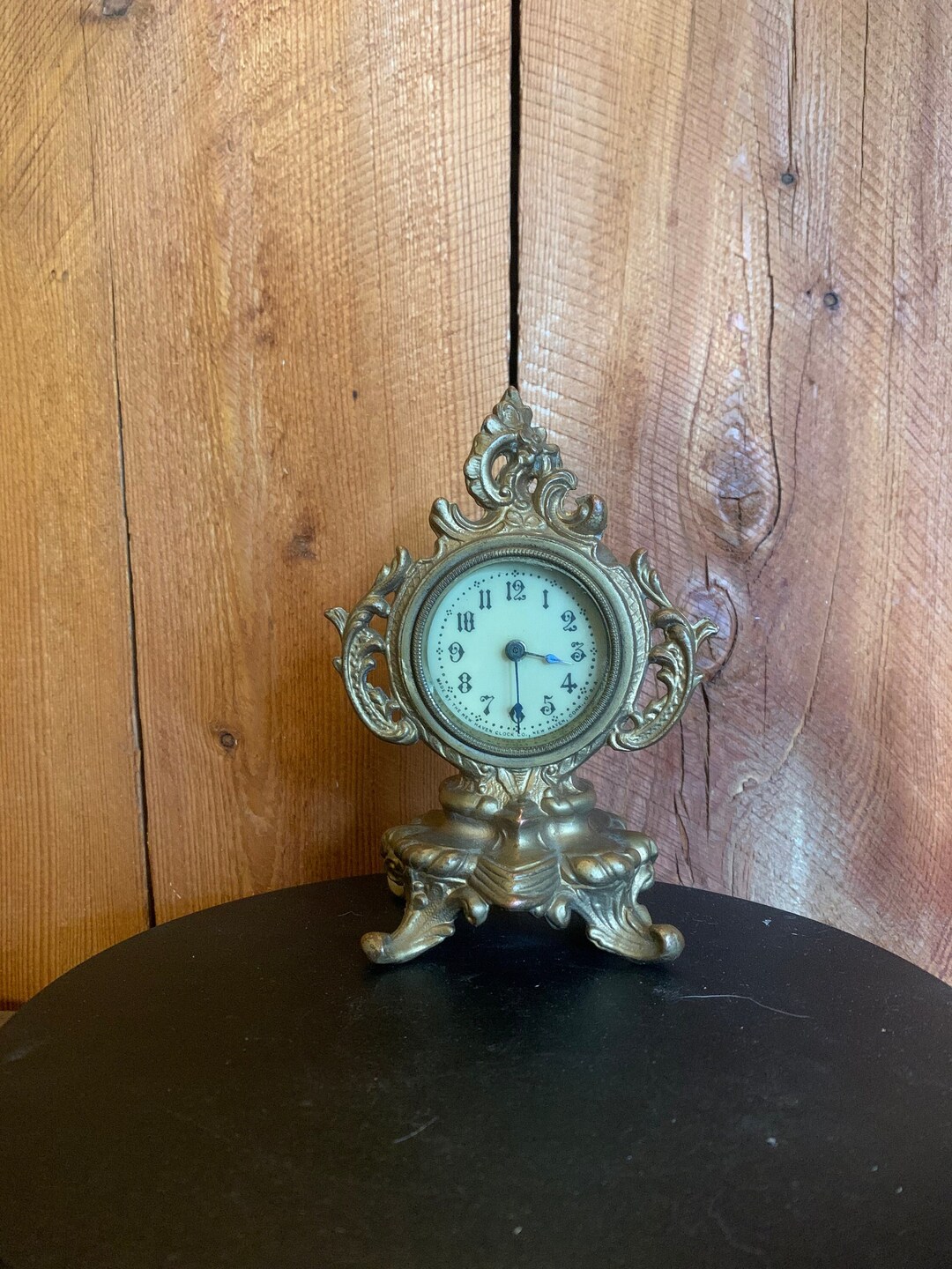Vintage Early 1900s Bronze Mantle Clock Small Metal Table Clock Kitchen