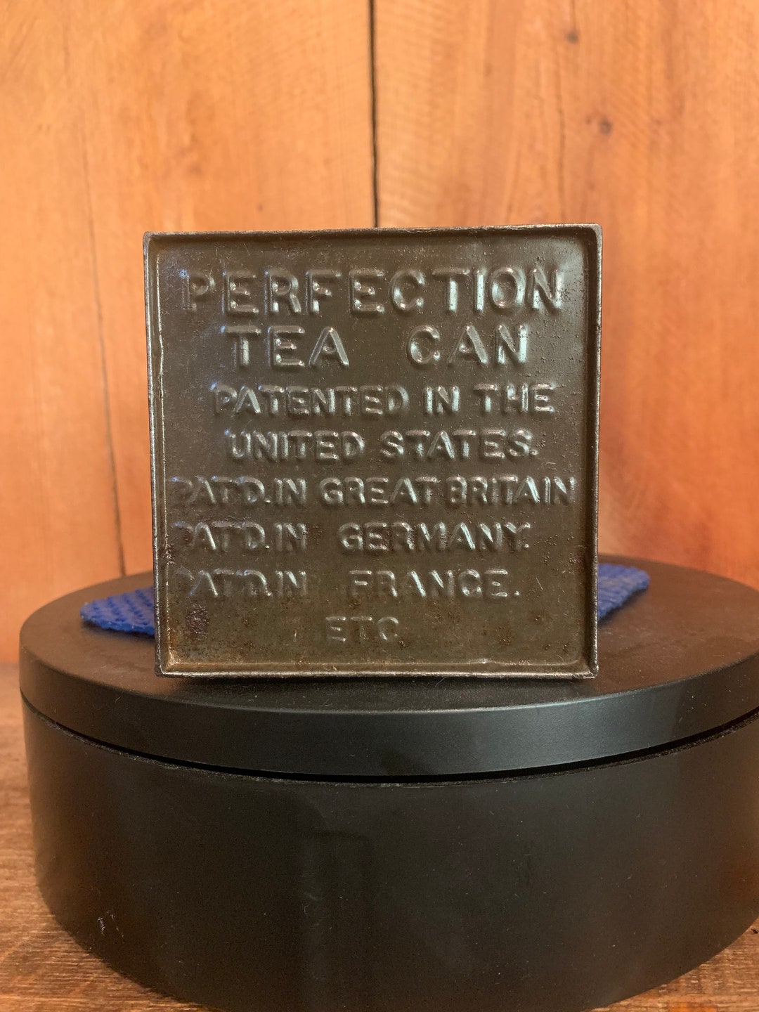 Vintage Perfection Tea Container With Spout Tall Square Tin Can Rare