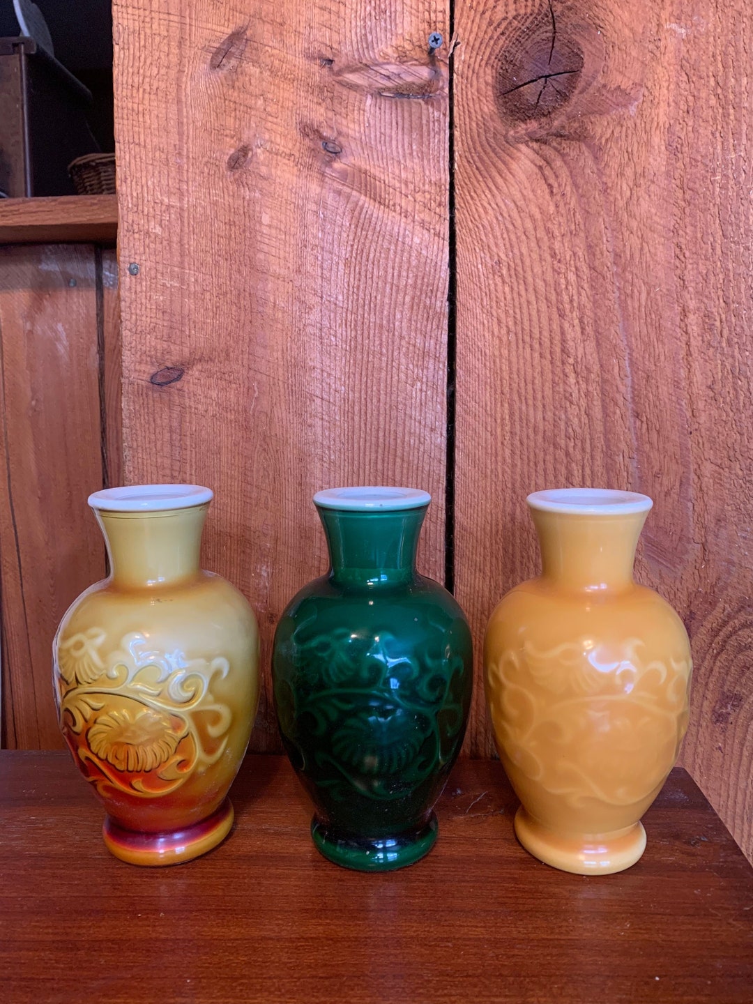 3 Vintage Avon Vases Very Nice Shape 3 Colorful Glass Vases 3 Medium Sized Art Deco Vases Etsy