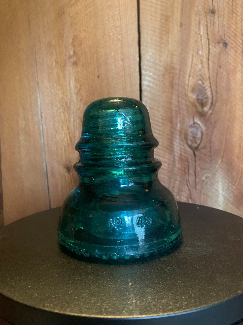 Vintage 1910s Hemingray 40 Aqua Glass Electrical Insulator 1910s Green