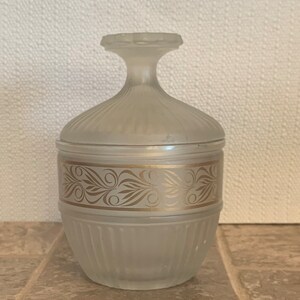 Vintage Avon? 1960s Frosted  Covered Candy Dish with Golden Embellishment | Mid Century Frosted  Covered  Dish | Collectible Covered Bowl