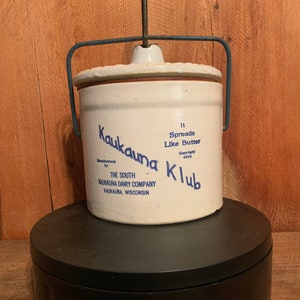 Kaukauna Klub Appetizer Crock / Small Farmhouse Stoneware Crock W/ Wire  Bale / Appetizer Sala Dessert Crock 