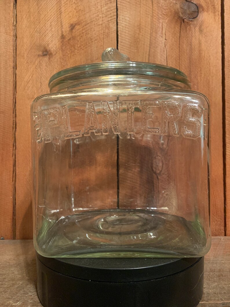 Vintage Planters Peanut Square Jar With Lid Clear Glass Etsy