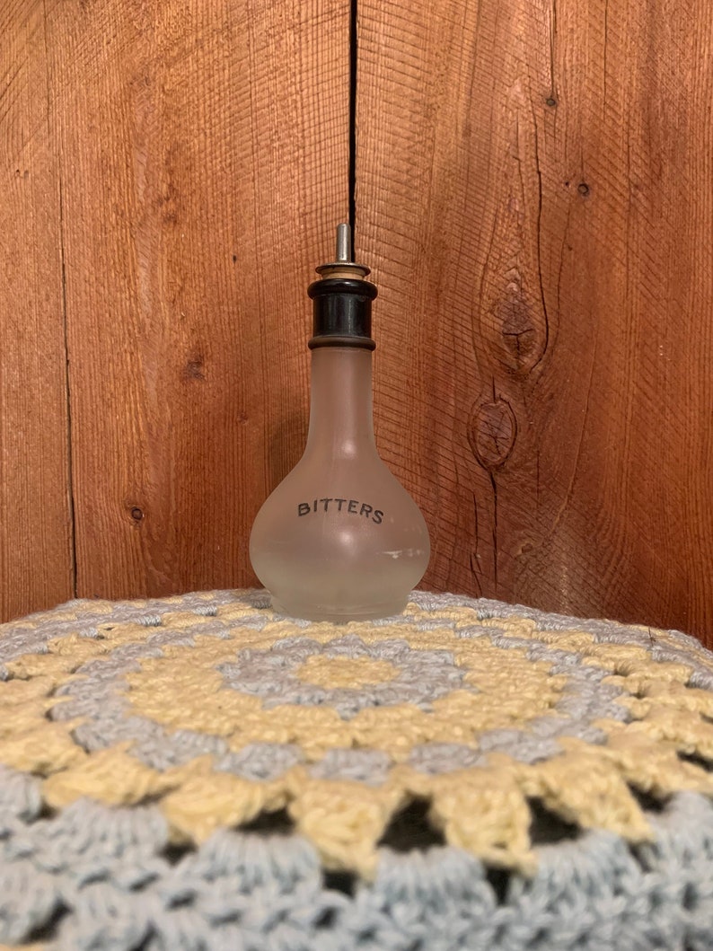 Vintage Frosted Bitters Bottle 1940s Bottle With Original Dasher Spout