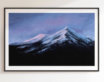 Mountains | Snowy landscape moody sunset oil painting | aesthetic wall art | A4 • 8x12 giclée fine art print