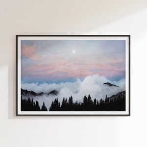 Watercolor Forest Sunset Giclée Print: Misty Mountain Landscape (A4/8x12)