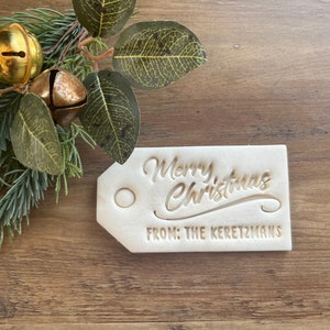 Merry Christmas Personalized Cookie Cutter and Stamp - Customized with Name - Holiday Cookies - Family Tradition - Gift Tag