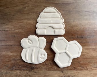 Bumblebee Cookie Cutter and Stamp Set - Bee - Beehive - Honeycomb - Custom Cookies